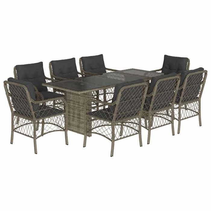 VidaXL Ensemble à Manger de Jardin avec Coussins 9 pcs, Table et Chaise de Terrasse, Meubles de Patio, Mobilier d'Extérieur, 3212061
