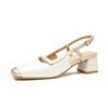 55103 High Heels Damen Dicke Ferse Sommer 2025 Neu Quadratische Spitze Leere Sandalen Mittelhoher Absatz Temperament Pendlerschuhe