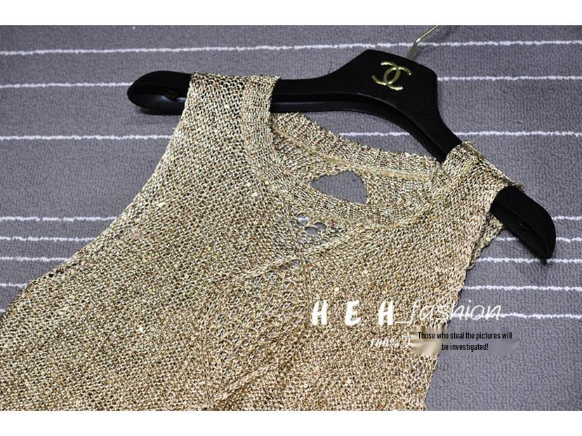 Spring/Summer 2020 Sequin Cutout Sleeveless Tank Top