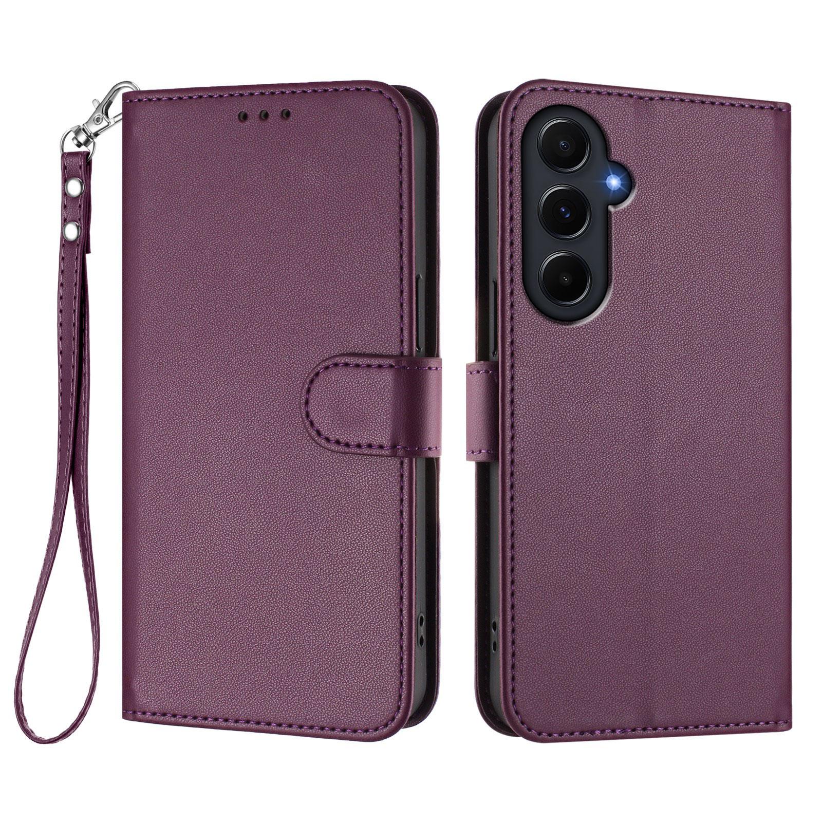 

For Samsung Galaxy A55 5G Leather Case Wallet Stand Phone Cover with Wrist Strap Purple