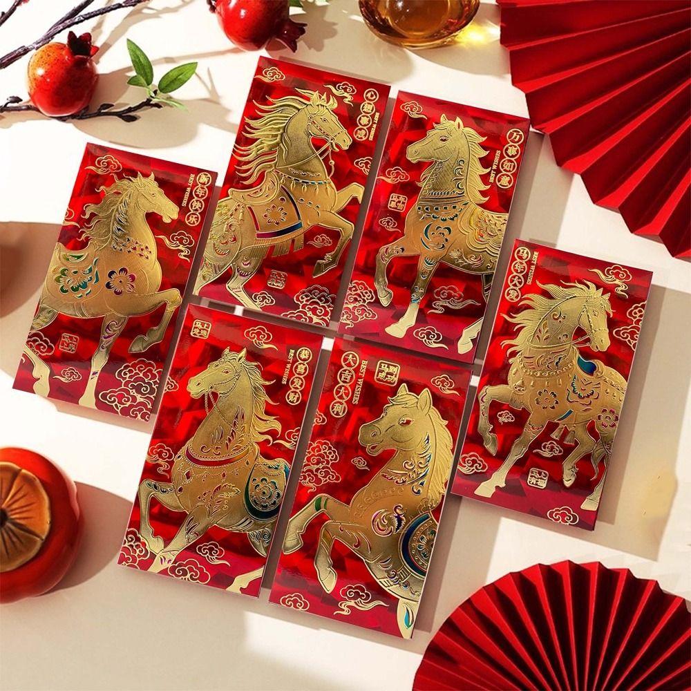 6Pcs/Set Traditional 2026 New Year Red Envelope Paper Spring Festival Envelope Spring Festival