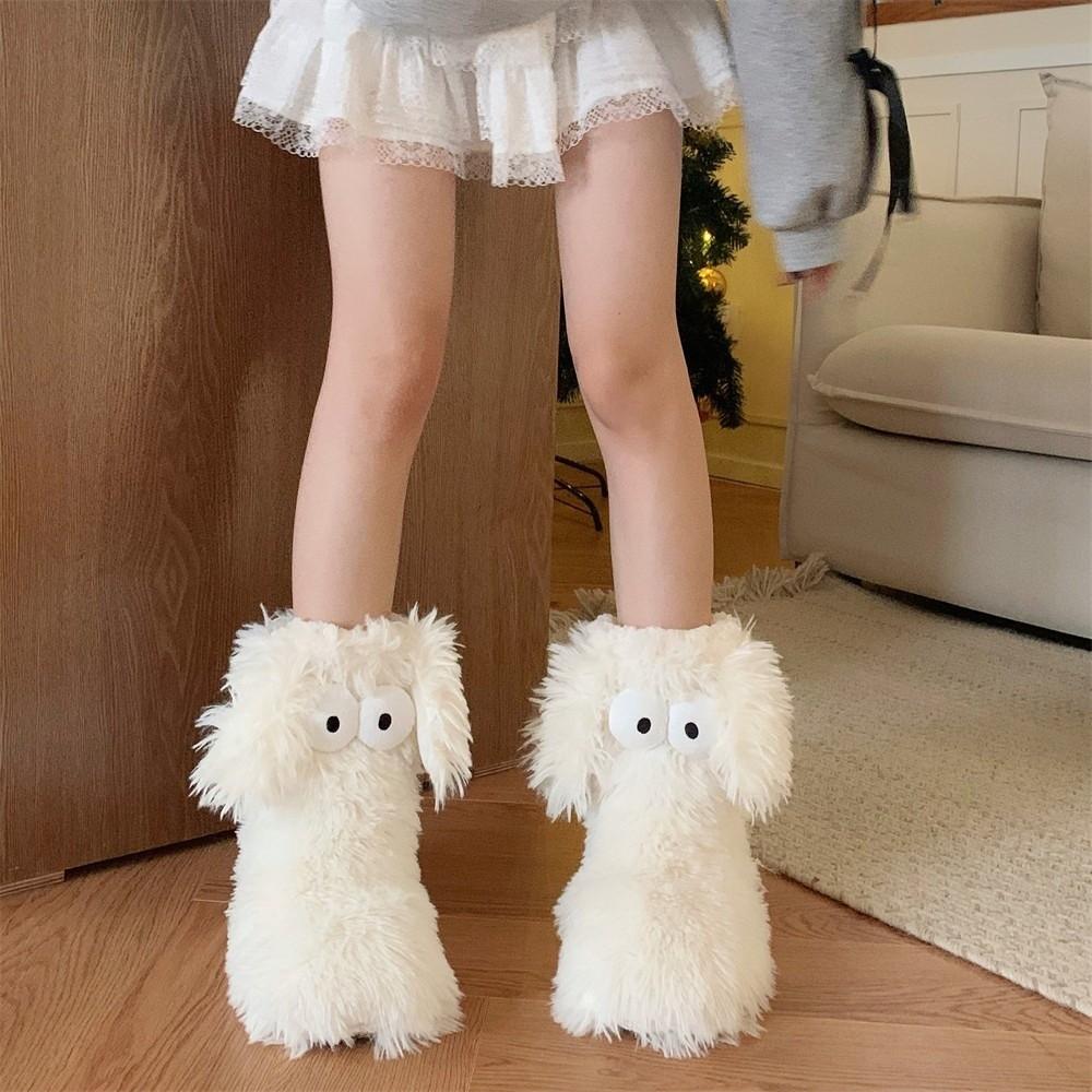Big Eyes Non-slip Floor Socks Cartoon Coral Fleece Socks Slipper Socks with Puppy Ears  Girls