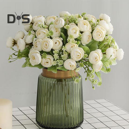 Flori artificiale, rezistente la decolorare, floare de mătase artificială, 15 capete, floare de trandafir artificial, furnituri pentru nuntă