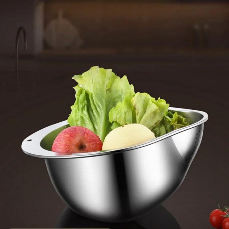 Stainless Steel Rice Washing Colander - Multi-Use Kitchen Tool with Fine Mesh for Washing Rice, Draining Fruits & Vegetables