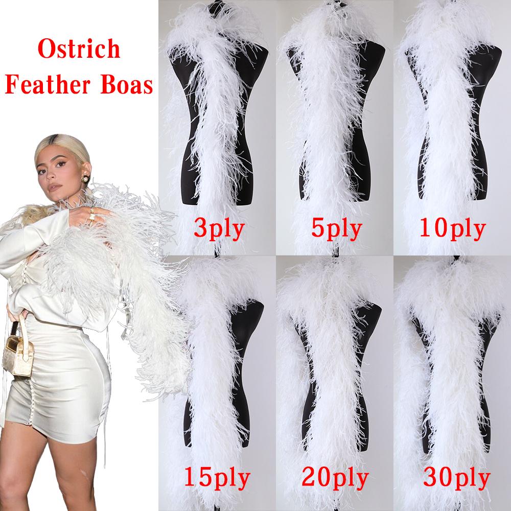 2M Red Ostrich Feathers Boa 1-10Ply Thick Natural Feather Shawl for Wedding Clothing Decoration Sewing Plumes Crafts Accessory