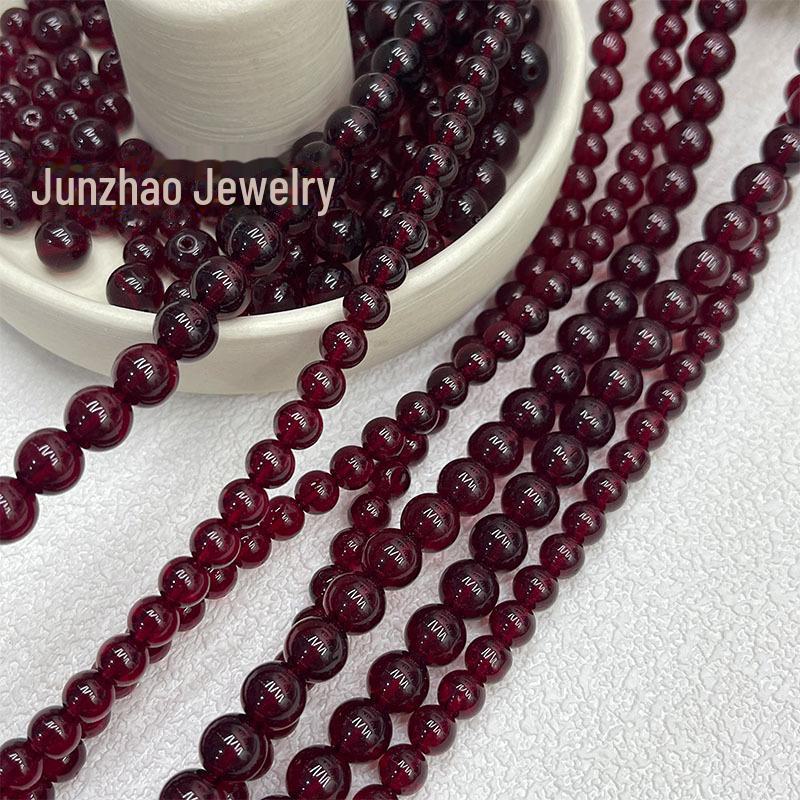 Imitation Garnet Glass Beads, Wine Red Round Loose Beads for DIY Jewelry Accessories