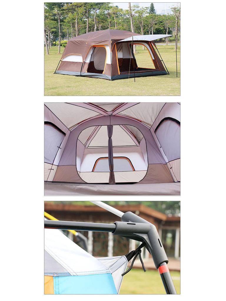 Prostorný luxusní kempingový stan pro více osob: Dva pokoje, obytný prostor, pro 4, 8 nebo 10 osob, silný voděodolný design