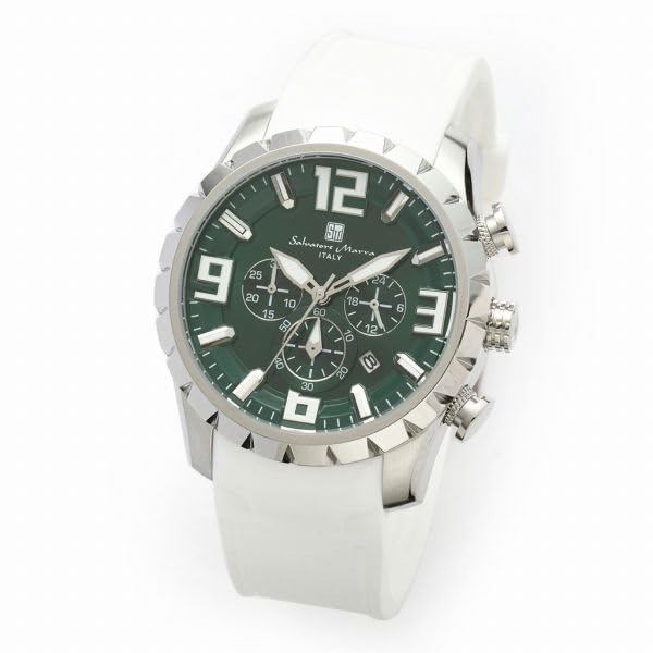 Authentic Salvatore Marra Watch SM22111-SSGRWH, 10 ATM Water Resistant, Date Display, Chronograph, Rubber Strap, SSGRWH