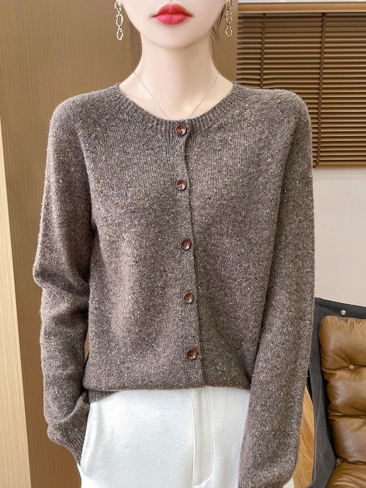 Women's Polka Dot Wool Cardigan, Round Neck, Single-Breasted, Korean Style Loose Fit for Autumn/Winter