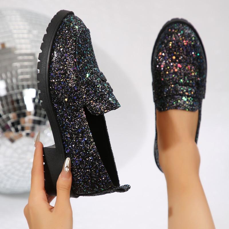 Autumn and Winter New Comfortable Casual Women's Flash Diamond Shoes Thick Heel Thick Sole Foot Lady Women's Shoes