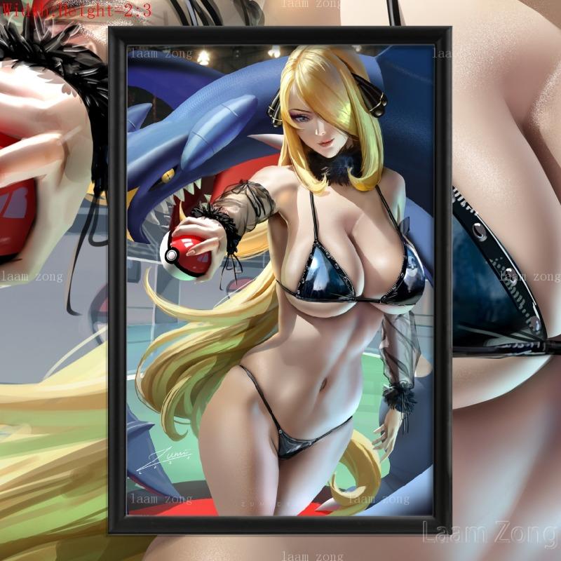Cynthia Japanese Sexy Nude Cartoon Anime Kawaii Art-Poster Silk Wall Decoration Living-Bedroom Custom Home Decor