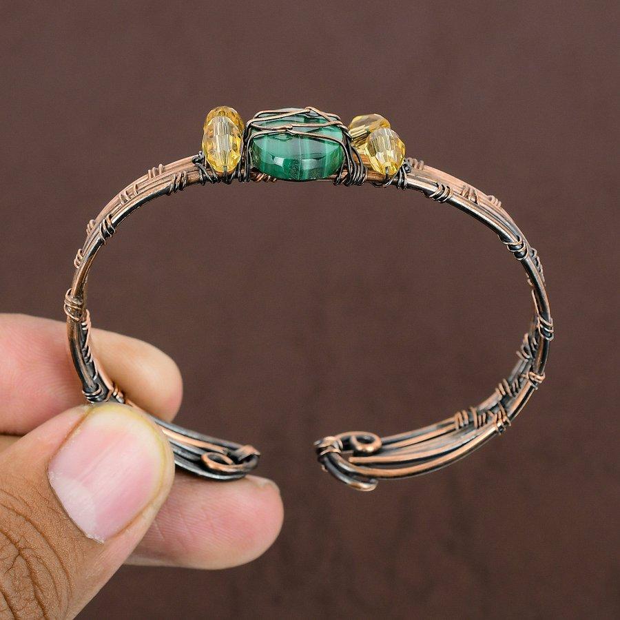 Malachite Handmade Copper Wire Wrap Cuff Bangle Adjustable R0N42