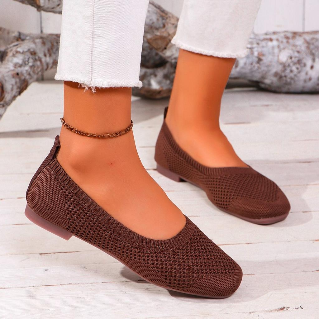 Hot Sale Shoes for Women Spring Slip On Women's Flats Square Toe Elastic Fabric Breathable Shallow Mouth Daily Flats Shoes
