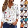 Women's Casual Fashion V-neck Loose Versatile Floral Print Three-quarter Sleeves