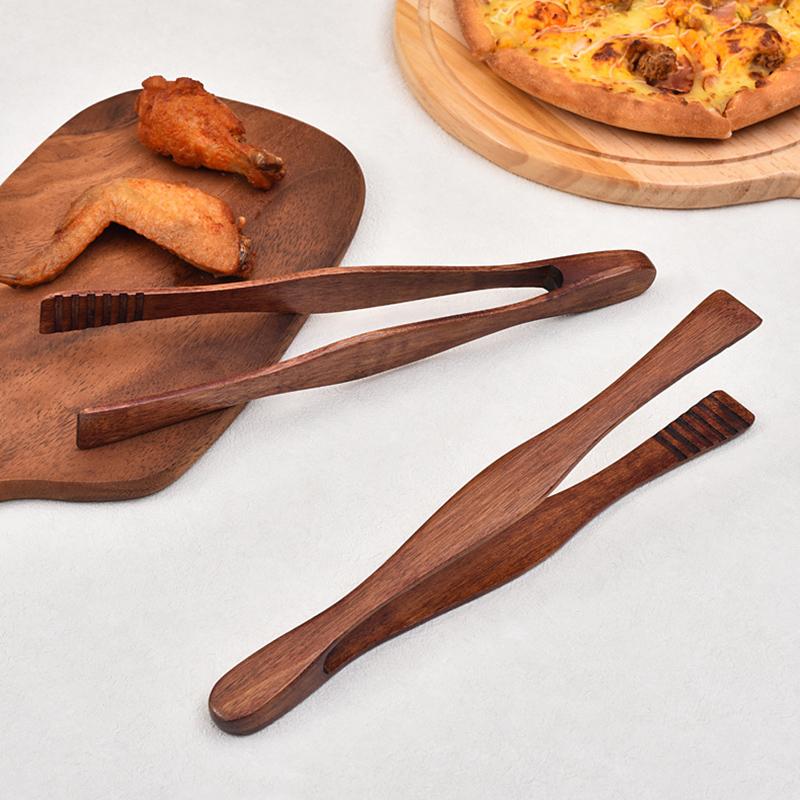 2 Stück Holz Küchenzangen Fleisch Lebensmittel Pinzetten Zangen Brot Salat Klemme Grillen Kochen Servierzangen Clip Holz Küchenutensilien