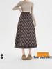 Plaid Hem Ruffle Midi Skirt - Women's Elastic Waist A-line for Fall/Winter