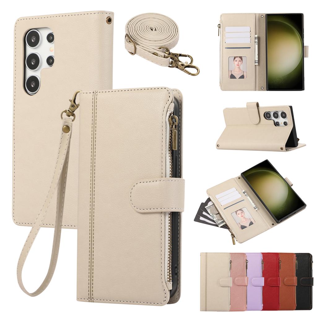 Crossbody Zipper Cards Solt Wallet Leather Case For Samsung Galaxy A16 A26 A36 A56 A17 S25 Ultra S24 S23 Plus S22 Lanyard Bag