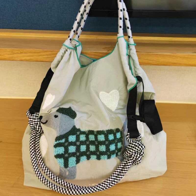 Japanese Large Capacity Embroidered Dog Nylon Shoulder Bag - 2025 New Women's Tote & Crossbody Commuter Bag