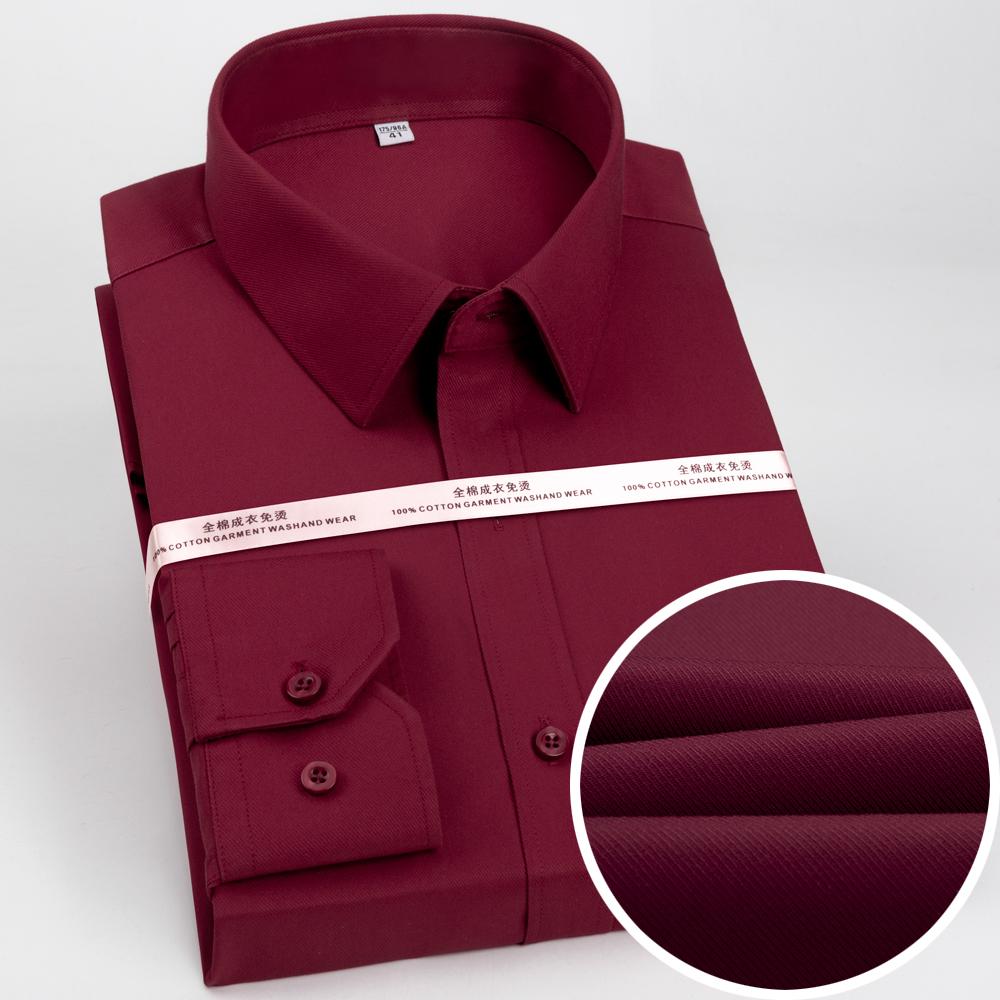 Men's Premium Non-Iron Pure Cotton Long Sleeve Formal Shirt with Spread Collar, No Pocket Plaid Striped for Business Casual Wear