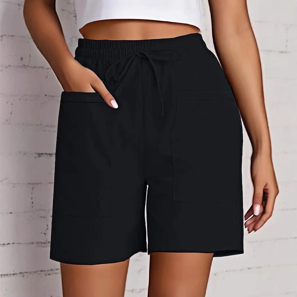 Women's High Waist Shorts Summer - Loose Fit Casual Shorts with Pockets, Solid Color Bermuda Shorts for Outfits