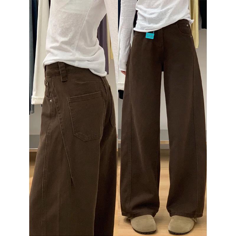 La Chapelle Women's Maillard Brown Curved Wide-Leg Jeans