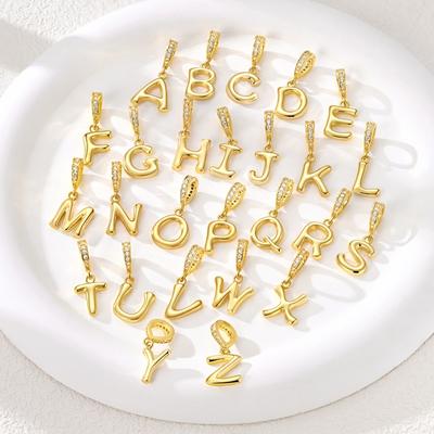 Copper Charms Golden Zircon Alphabet A-Z Beads Pendants Dangles Fit Original Charm Bracelet Women Diy Gift Jewelry