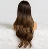 ALAN EATON Long Wavy Ombre Black Dark Brown Wig with Bangs Wave Heat Resistant Synthetic Wigs for Women African American Cosplay