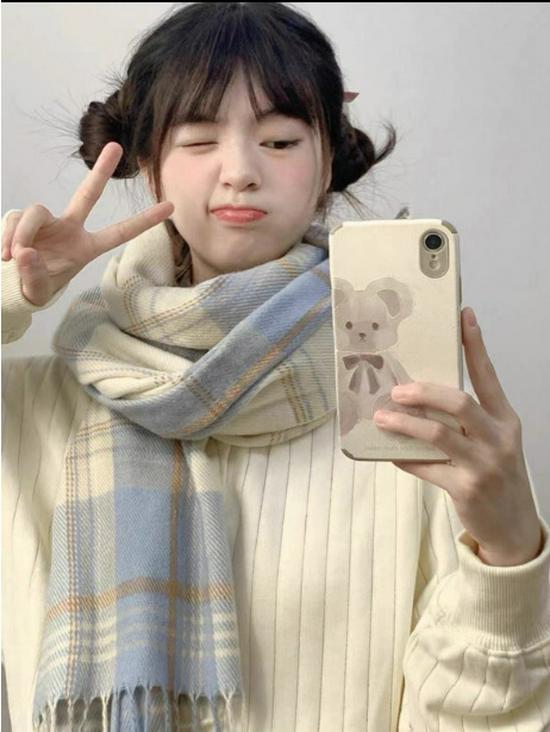 Dámský kostkovaný šátek v korejském stylu - Módní, Všestranný, Zesílený pletený nákrčník