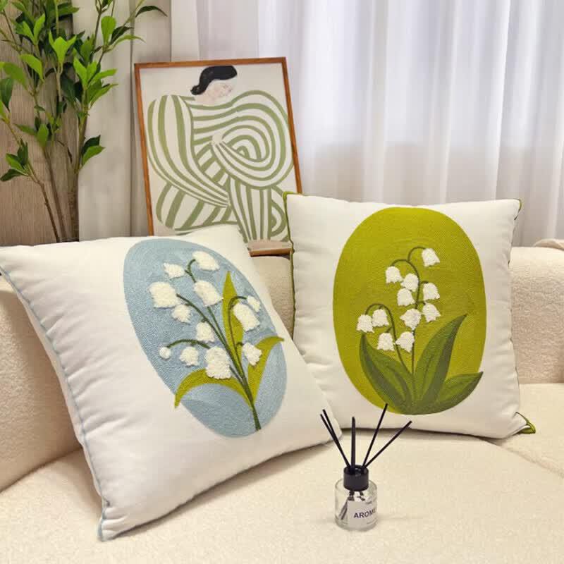 Jiuzhoulu Lily of the Valley Embroidered Floral Throw Pillow