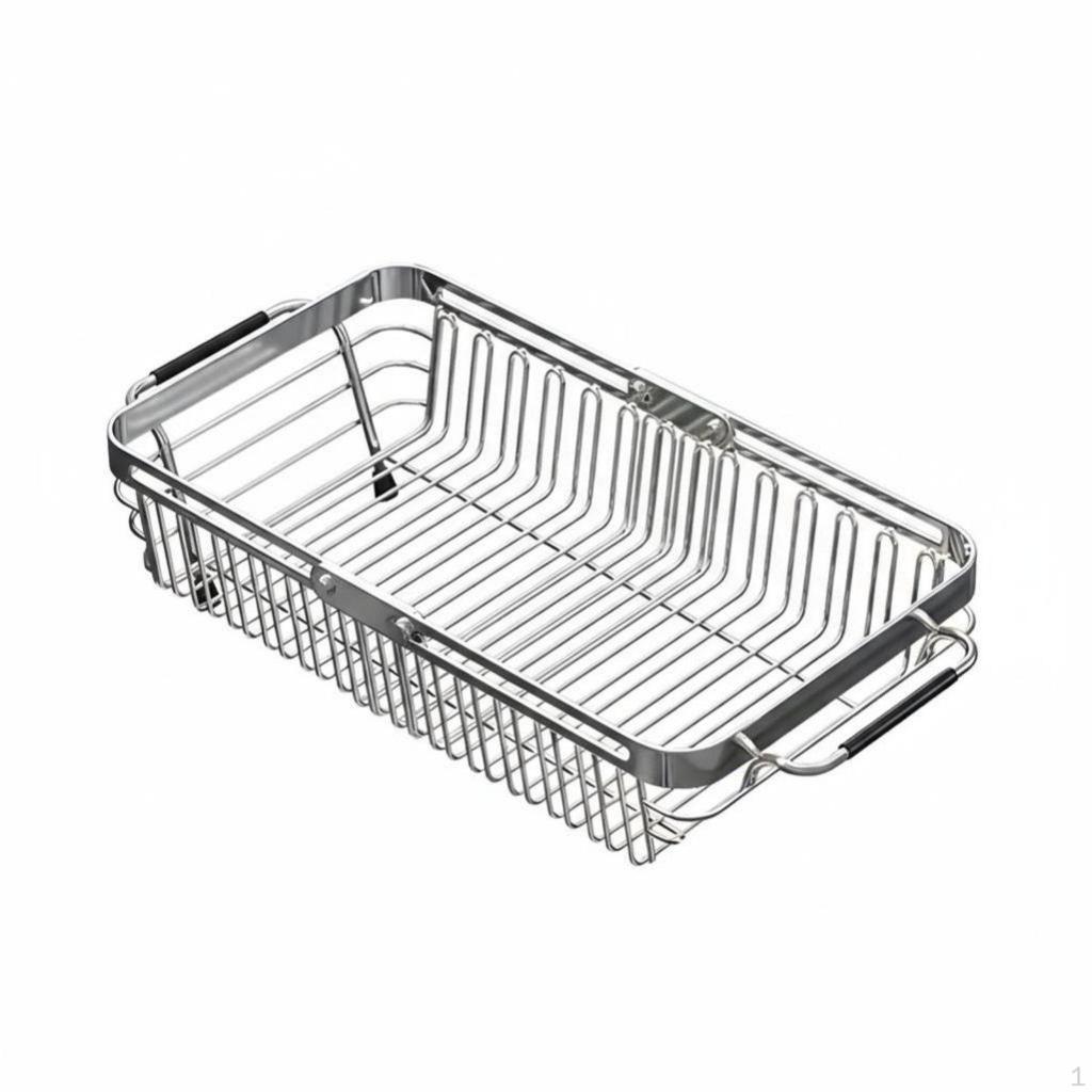Stainless Steel Sink Drainer Basket, Adjustable Kitchen Dish Rack, MultiPurpose Fruit & Vegetable