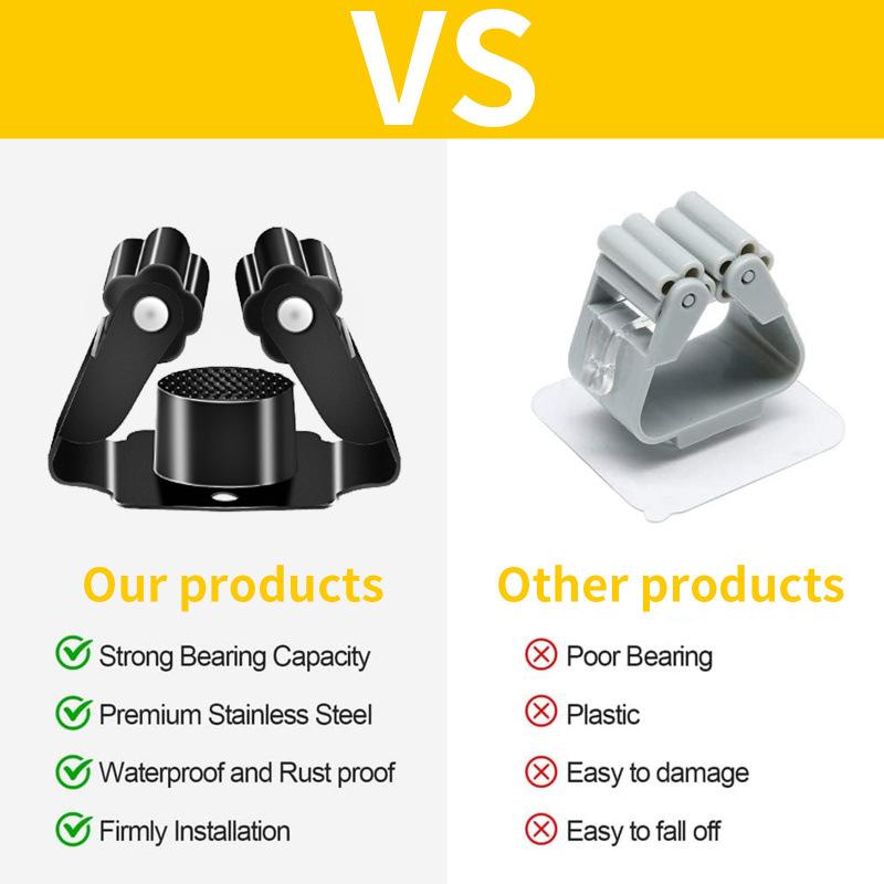Stainless Steel Wall-Mounted Mop and Broom Holder, Punch-Free Clip for Bathroom Storage