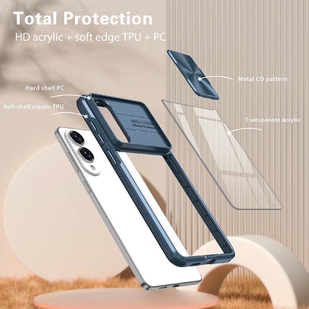 For Samsung Galaxy S25 Edge Case TPU + PC Clear Phone Cover with CD-Veins Camera Lens Sliding Lid