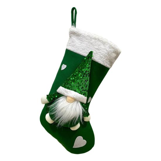 Christmas Stocking Sequins Satan Claus Heart Decor Hanging Stocking with Lanyard Xmas Party Decorative Bag