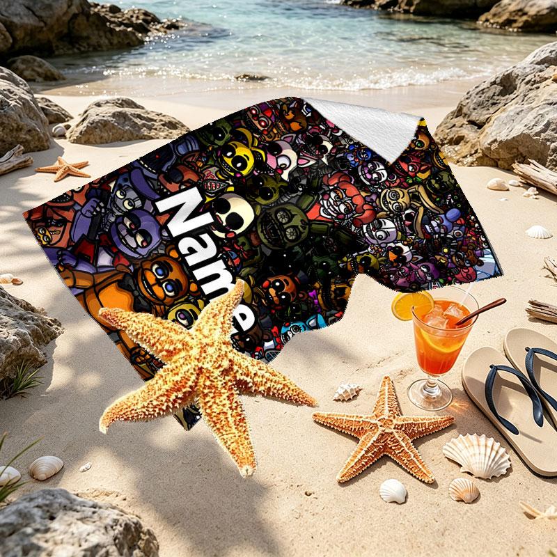 Personalisierter Strandtuch mit individuellem Namen für Five Nights at Freddy's, für Reise Camping Strandparty Heimdekoration, Geburtstagsgeschenk für Familie & Freunde