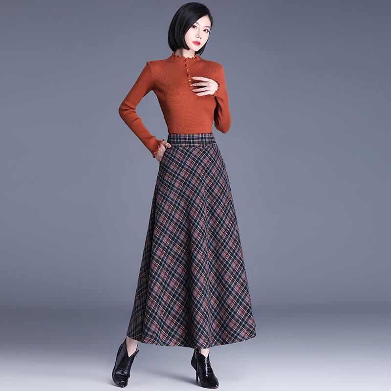 Autumn and Winter Women's Plus Size Slim Half Body Skirt In The Long Comfortable Tall Waisted Thin Large Hem Warm Skirt