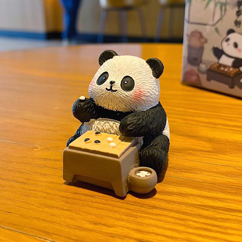 Eight Elegant Panda Car Ornament - Cute Resin Figurine for Desktop Decoration