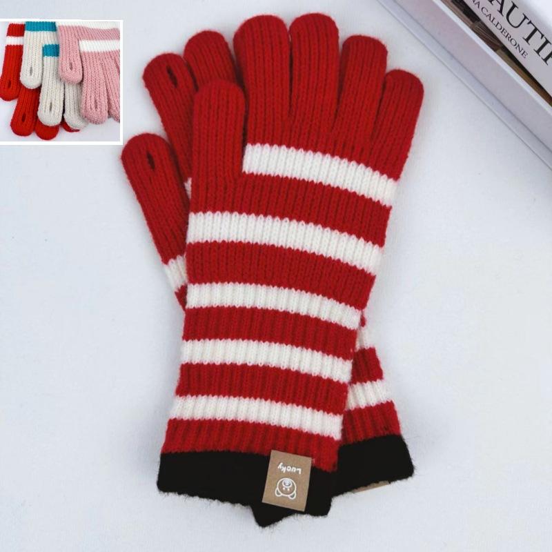 Gants Tricotés pour Femmes Hiver Femmes Pile Long Rayé Écran Tactile Extérieur Gants de Cyclisme