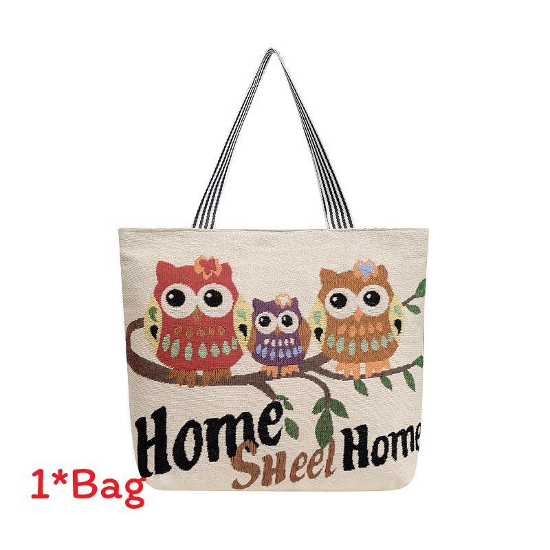 Embroidered Owl Bag With Canvas Material For Casual Daily Use