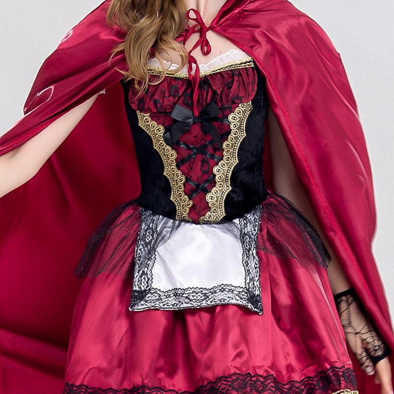 Plus Size Halloween Long Cloak Red Riding Hood Queen Costume Game Role Play Cosplay Outfit Women