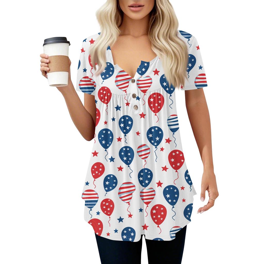 Women's Casual T-Shirt Printed Round Neck Pullover Short Sleeve Top