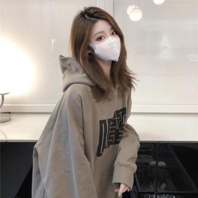 Suéter Polar Retro para Mujer Otoño e Invierno Nuevo Versión Coreana Estampado Estudiante con Capucha Holgado Abrigo Top