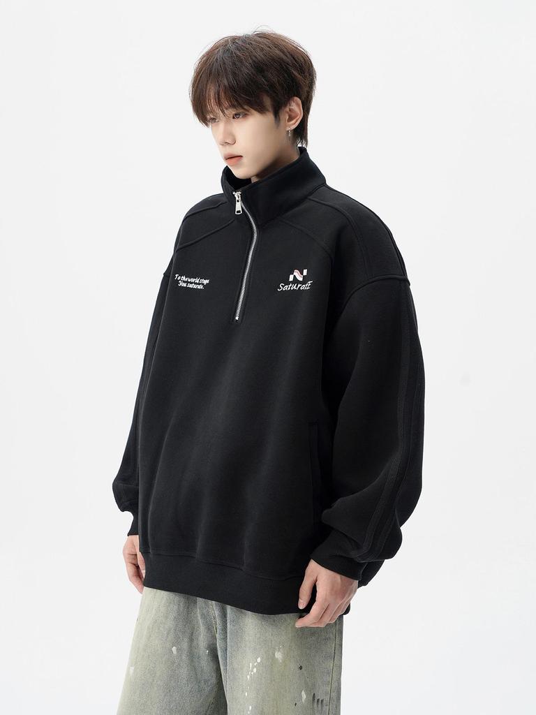 Men's Korean Style Trendy Half-Zip Stand Collar Hoodie - Autumn 2025 Loose Casual Jacket Top