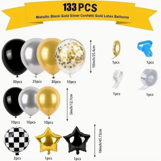 Black Gold Silver Aluminum Film Balloon Wreath Arch Set Boy Birthday Graduation New Year'S Party