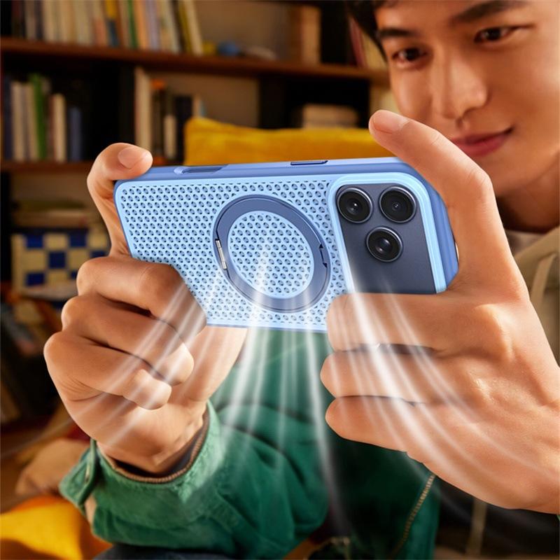 Applicable To iPhone17ProMax Ice-sensitive Honeycomb Heat Dissipation Magnetic Suction Bracket Mobile Phone Case Apple 16Pro Anti-drop Cover