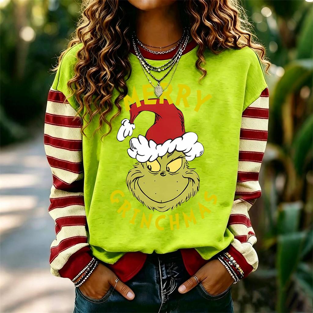 Women's Long Sleeve Neck Pullover Sweatshirt with Christmas Holiday Print for Casual Daily Wear