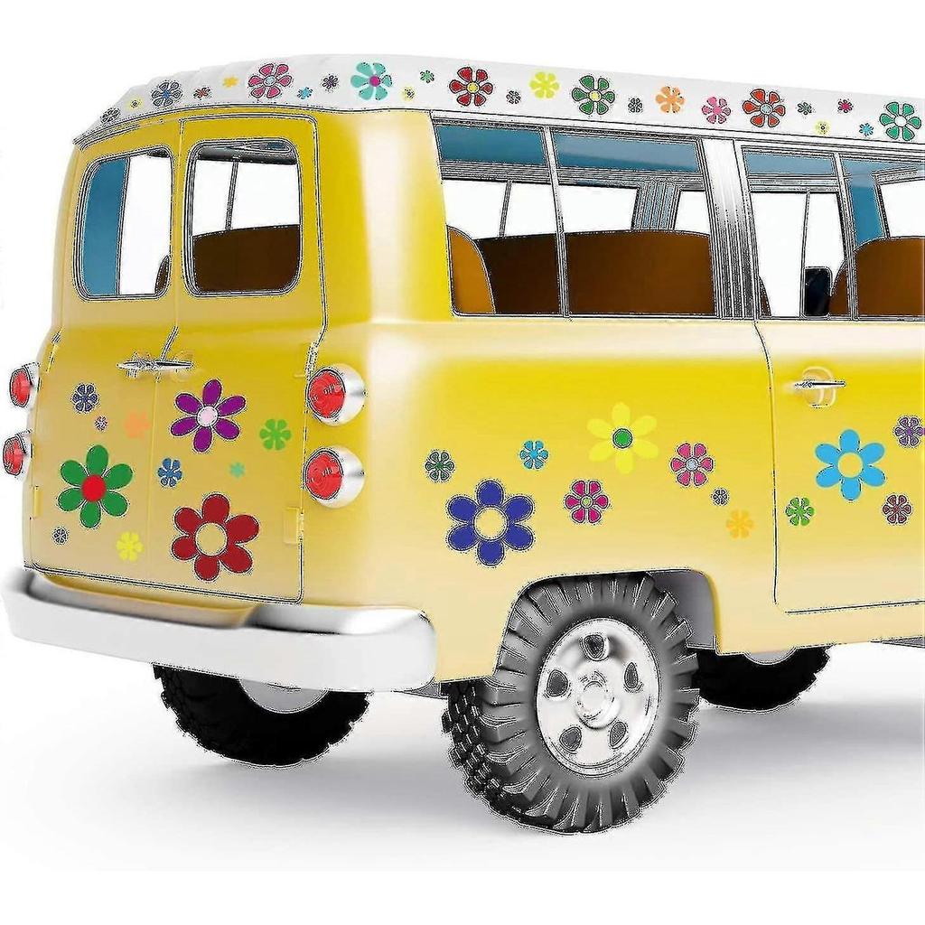 60s hippie themed party stickers, 96pcs car flower stickers, colorful daisy stickers, vinyl vintage flower decals, colorful hippie decals - RiRi