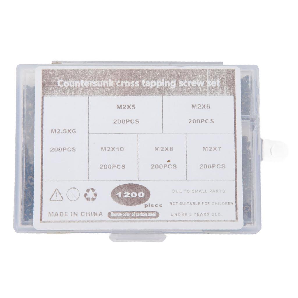 1200 Stück M2 M2.5 Senkkopf Kreuzschlitz Selbstschneidende Schrauben Set Miniatur Befestigungsschraube für Holzbearbeitung