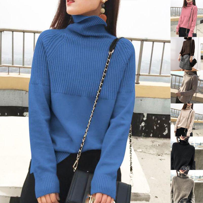 Cozy Women Sweater Turtleneck Knitting Pullovers Solid Warm Female Casual Attire