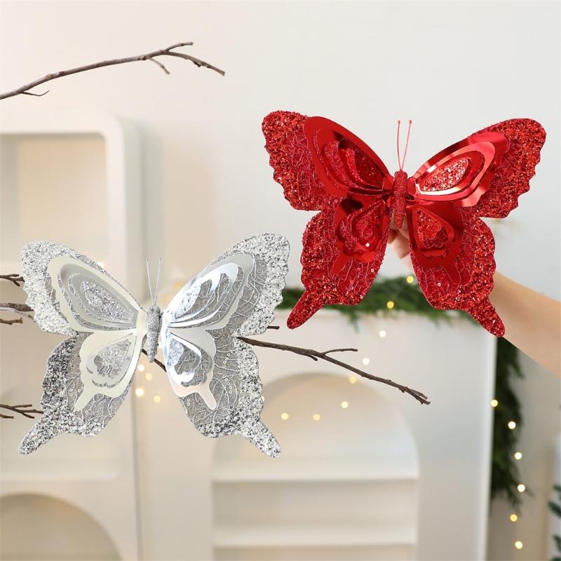 Shatterproof Sequins Butterfly Decorations For Christmas Tree 25Cm Glittering Wing Indoor Outdoor Festival Party Supplies