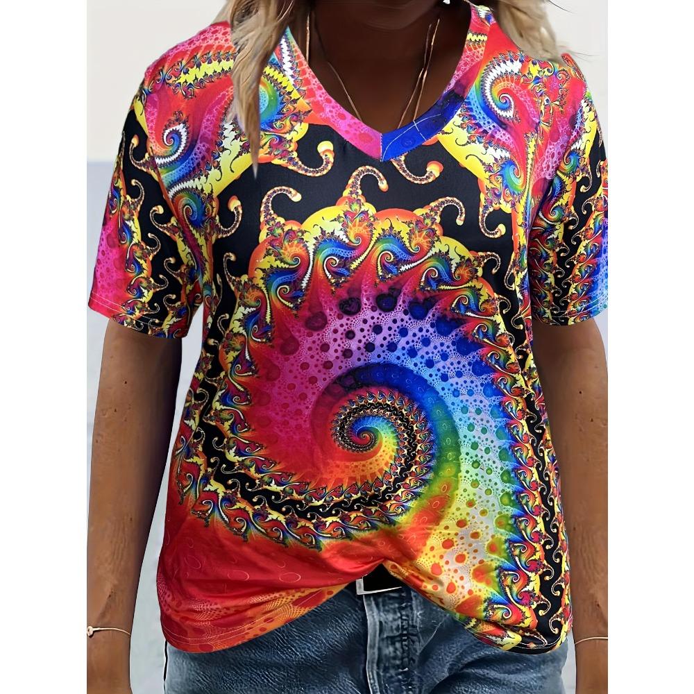 Casual Color Printed Short Sleeve V-Neck